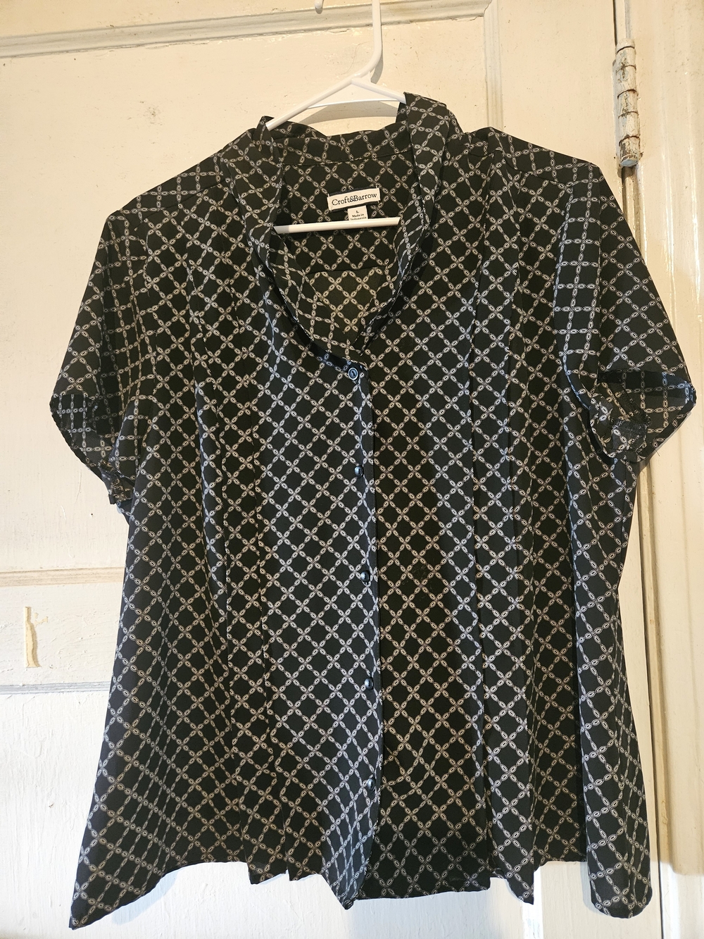 Croft&Barrow Geometric Short Sleeve Blouse Black & White Large